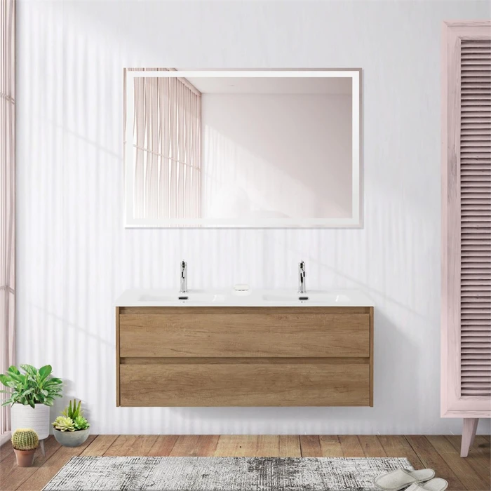 Тумба с раковиной на две чаши подвесная BelBagno KRAFT 120 Rovere Nebrasca Nature , раковина белая KRAFT-1200-2C-SO-2-RNN;BB1200-2-ETL