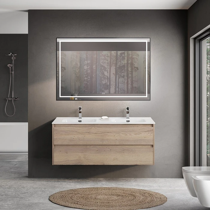 Тумба с раковиной на две чаши подвесная BelBagno KRAFT 120 Rovere Galifax Bianco , раковина белая KRAFT-1200-2C-SO-2-RGB;BB1200-2-ETL