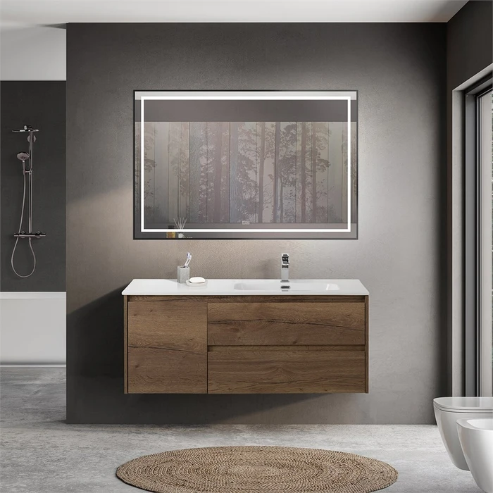Тумба с раковиной подвесная с двумя ящиками и одной дверцей BelBagno KRAFT 120 Rovere Tabacco правая, раковина белая KRAFT-1200-2C-1A-SO-RT-R;BB1200ETL-R