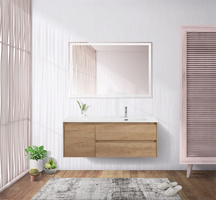 Тумба с раковиной подвесная с двумя ящиками и одной дверцей BelBagno KRAFT 120 Rovere Nebrasca Nature правая, раковина белая KRAFT-1200-2C-1A-SO-RNN-R;BB1200ETL-R