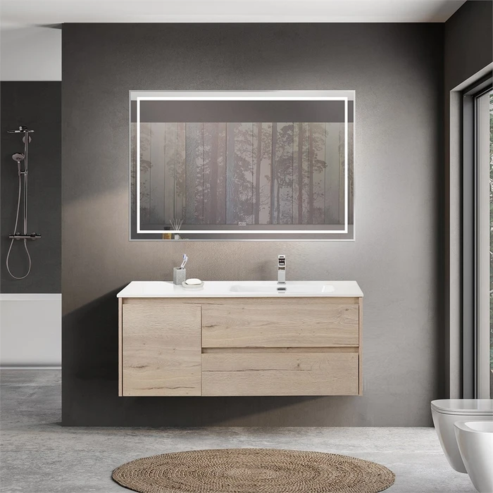 Тумба с раковиной подвесная с двумя ящиками и одной дверцей BelBagno KRAFT 120 Rovere Galifax Bianco правая, раковина белая KRAFT-1200-2C-1A-SO-RGB-R;BB1200ETL-R