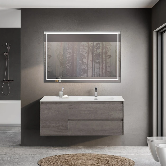 Тумба с раковиной подвесная с двумя ящиками и одной дверцей BelBagno KRAFT 120 Cemento Grigio правая, раковина белая KRAFT-1200-2C-1A-SO-CG-R;BB1200ETL-R