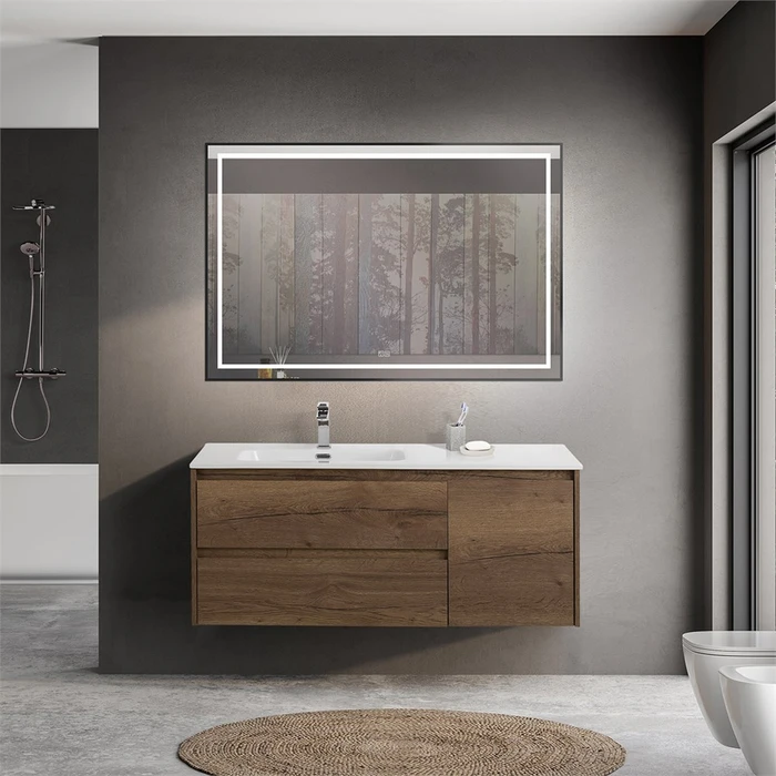 Тумба с раковиной подвесная с двумя ящиками и одной дверцей BelBagno KRAFT 120 Rovere Tabacco левая, раковина белая KRAFT-1200-2C-1A-SO-RT-L;BB1200ETL-L