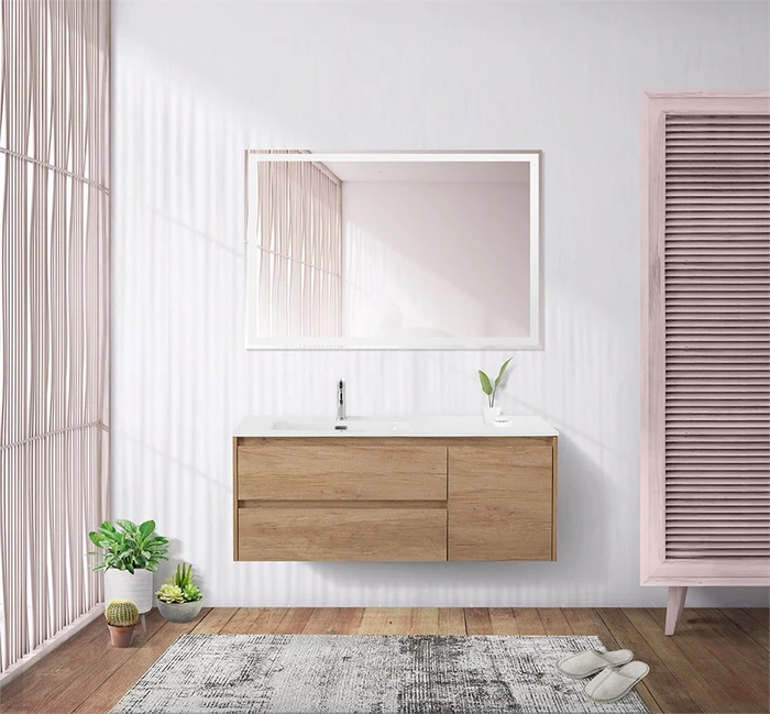 Тумба с раковиной подвесная с двумя ящиками и одной дверцей BelBagno KRAFT 120 Rovere Nebrasca Nature левая, раковина белая KRAFT-1200-2C-1A-SO-RNN-L;BB1200ETL-L