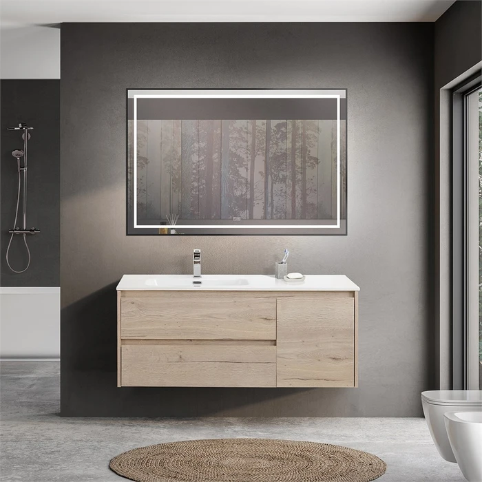 Тумба с раковиной подвесная с двумя ящиками и одной дверцей BelBagno KRAFT 120 Rovere Galifax Bianco левая, раковина белая KRAFT-1200-2C-1A-SO-RGB-L;BB1200ETL-L