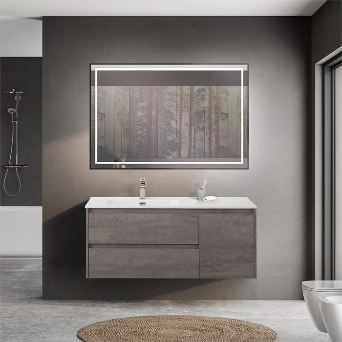 Тумба с раковиной подвесная с двумя ящиками и одной дверцей BelBagno KRAFT 120 Cemento Grigio левая, раковина белая KRAFT-1200-2C-1A-SO-CG-L;BB1200ETL-L