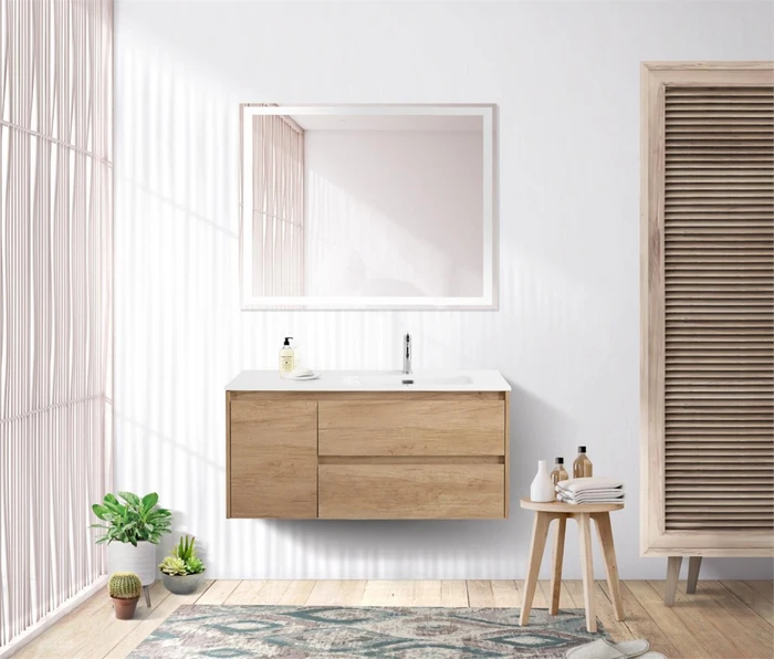 Тумба с раковиной подвесная с двумя ящиками и одной дверцей BelBagno KRAFT 100 Rovere Nebrasca Nature правая, раковина белая KRAFT-1000-2C-1A-SO-RNN-R;BB1000ETL-R