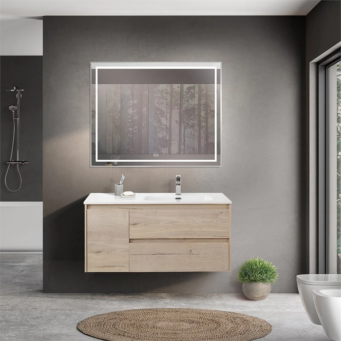Тумба с раковиной подвесная с двумя ящиками и одной дверцей BelBagno KRAFT 100 Rovere Galifax Bianco правая, раковина белая KRAFT-1000-2C-1A-SO-RGB-R;BB1000ETL-R