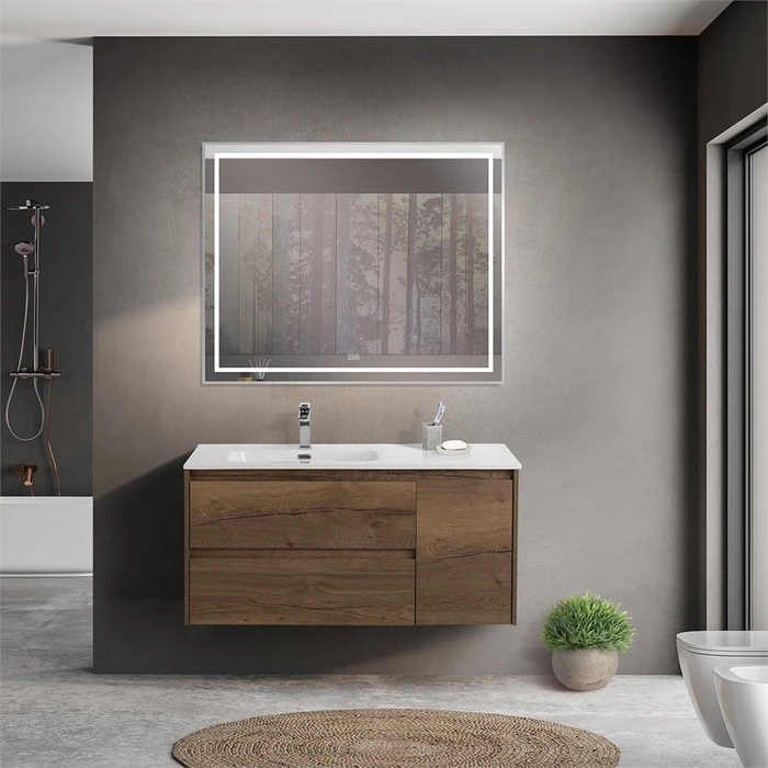 Тумба с раковиной подвесная с двумя ящиками и одной дверцей BelBagno KRAFT 100 Rovere Tabacco левая, раковина белая KRAFT-1000-2C-1A-SO-RT-L;BB1000ETL-L