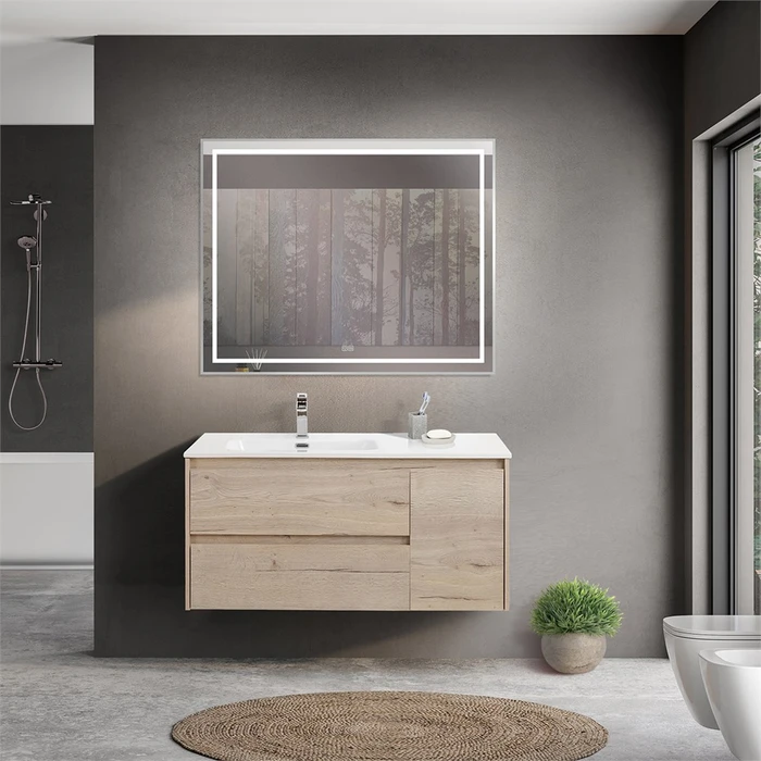 Тумба с раковиной подвесная с двумя ящиками и одной дверцей BelBagno KRAFT 100 Rovere Galifax Bianco левая, раковина белая KRAFT-1000-2C-1A-SO-RGB-L;BB1000ETL-L