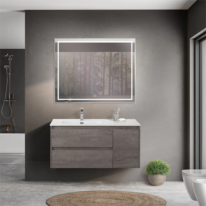 Тумба с раковиной подвесная с двумя ящиками и одной дверцей BelBagno KRAFT 100 Cemento Grigio левая, раковина белая KRAFT-1000-2C-1A-SO-CG-L;BB1000ETL-L