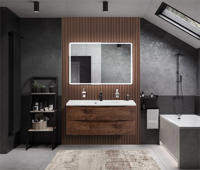 MARINO База под раковину подвесная с двумя выкатными ящиками, Rovere Moro, 1200x450x500, MARINO-1200-2C-SO-RW-P MARINO-1200-2C-SO-RW-P