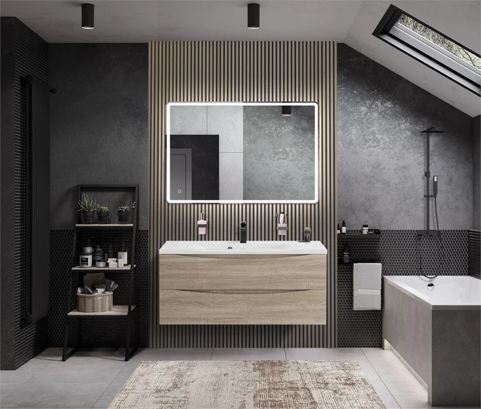 MARINO База под раковину подвесная с двумя выкатными ящиками, Rovere Grigio, 1200x450x500, MARINO-1200-2C-SO-RG-P MARINO-1200-2C-SO-RG-P