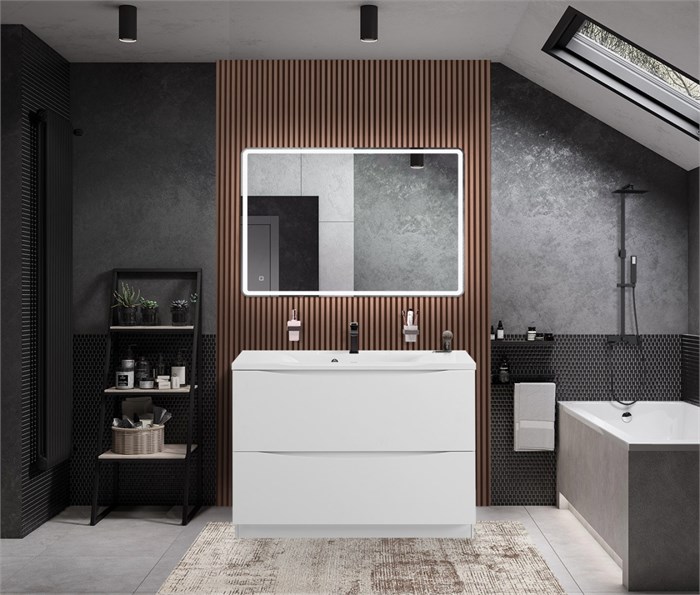 Тумба с раковиной напольная BelBagno MARINO 120 Bianco Lucido, раковина белая MARINO-1200-2C-PIA-BL-P;BB1200/450-LV-MR-PR