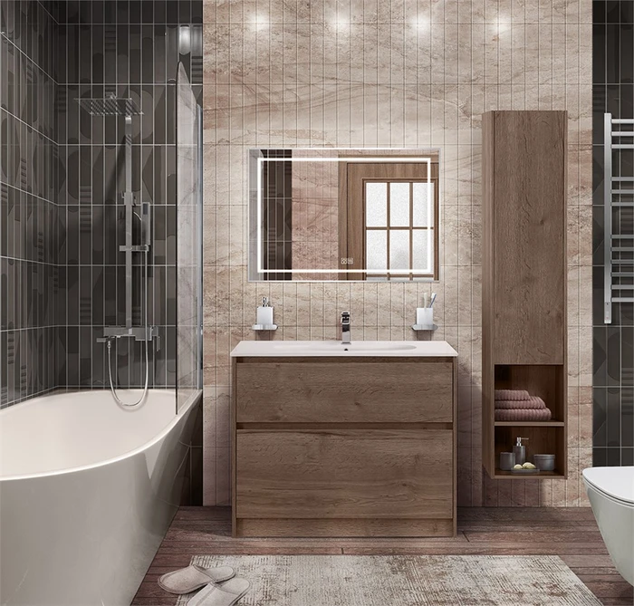 Тумба с керамической раковиной напольная BelBagno KRAFT 100 Rovere Tabacco, раковина LOV-1000-LVB белая KRAFT-1000-2C-PIA-RT;LOV-1000-LVB
