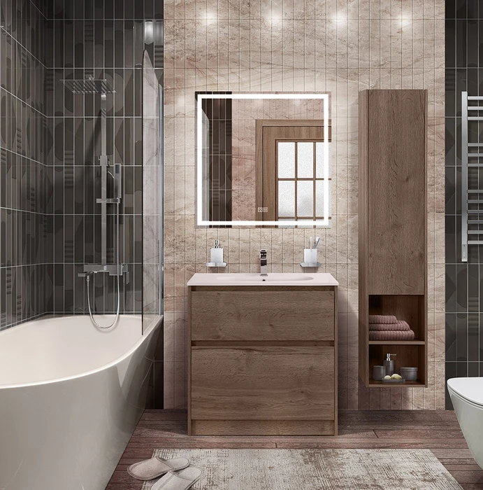 Тумба с керамической раковиной напольная BelBagno KRAFT 80 Rovere Tabacco, раковина LOV-800-LVB белая KRAFT-800-2C-PIA-RT;LOV-800-LVB