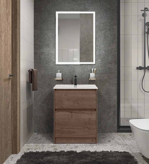Тумба с раковиной напольная BelBagno KRAFT 39 50 Rovere Tabacco, раковина белая KRAFT39-500/390-2C-PIA-RT;BB500/390ETL