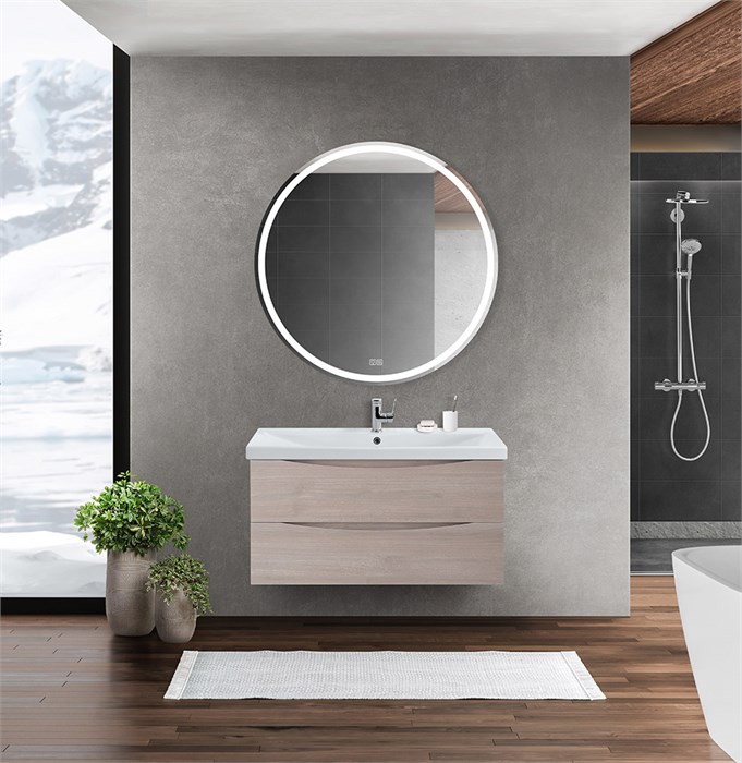 Тумба с раковиной подвесная BelBagno MARINO-CER 90 Rovere Grigio, раковина белая MARINO-CER-900-2C-SO-RG-P;BB-0323-90-LVB