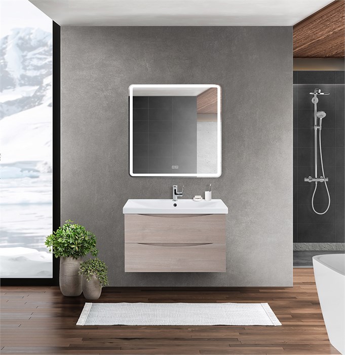 Тумба с раковиной подвесная BelBagno MARINO-CER 70 Rovere Grigio, раковина белая MARINO-CER-700-2C-SO-RG-P;BB-0321-70-LVB