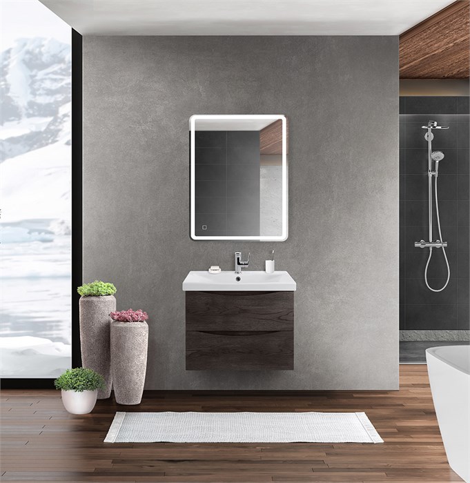 Тумба с раковиной подвесная BelBagno MARINO-CER 60 Rovere Nature Grigio, раковина белая MARINO-CER-600-2C-SO-RNG-P;BB-0320-60-LVB
