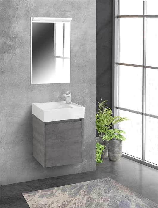 Тумба с раковиной подвесная BelBagno KRAFT MINI 50 Cemento Grigio левосторонняя, раковина белая KRAFT MINI-500/260-1A-SO-CG-L;7045-KL