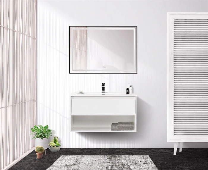 Тумба c раковиной подвесная с одним ящиком и одной открытой полкой BelBagno KRAFT 80 Bianco Opaco, раковина белая KRAFT-800-1C-SO-BO;BB800ETL
