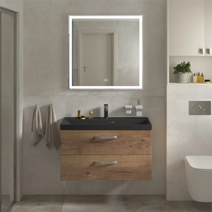 Тумба с раковиной подвесная BelBagno AURORA 90 Rovere Tabacco, раковина чёрная AURORA-900-2C-SO-RT;BB900/450-LV-ART-AST-NERO