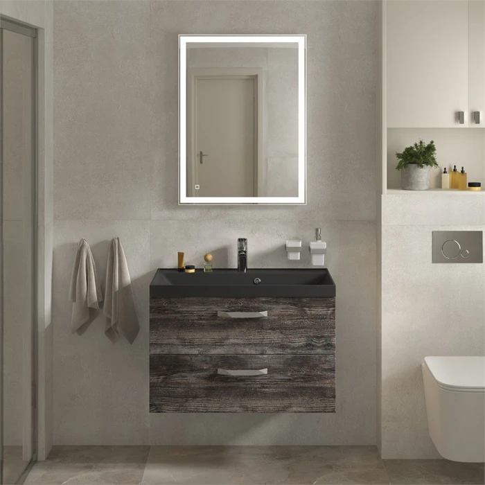 Тумба с раковиной подвесная BelBagno AURORA 80 Pino Pasadena, раковина чёрная AURORA-800-2C-SO-PP;BB800/450-LV-ART-AST-NERO