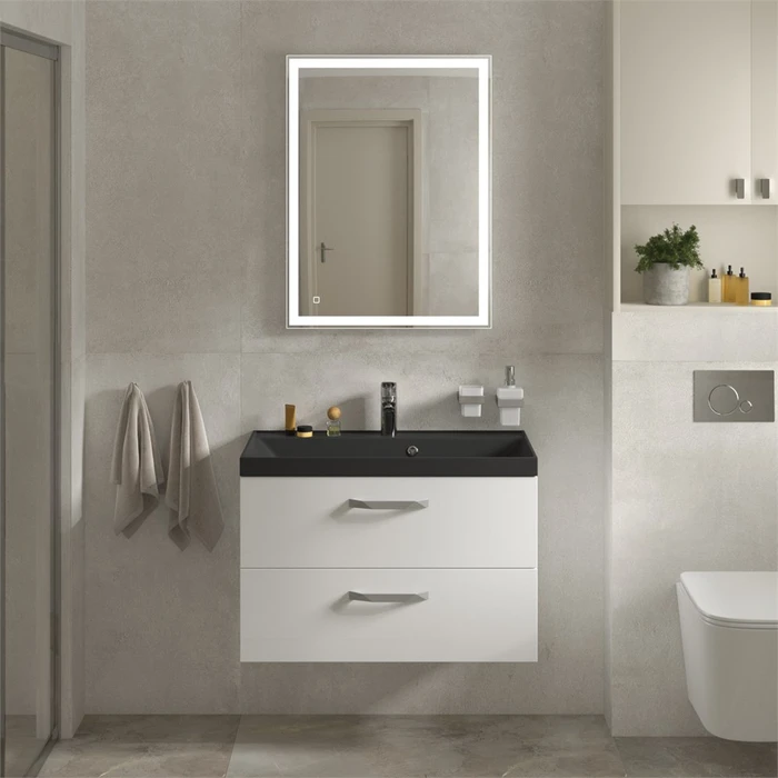 Тумба с раковиной подвесная BelBagno AURORA 80 Bianco Lucido, раковина чёрная AURORA-800-2C-SO-BL;BB800/450-LV-ART-AST-NERO