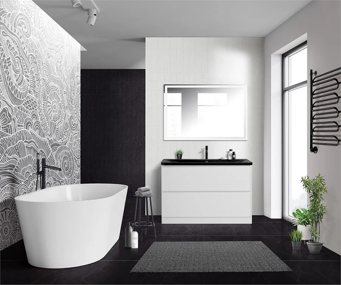 Тумба с раковиной напольная BelBagno ALBANO 120 Bianco Lucido, раковина чёрная ALBANO-1200-2C-PIA-BL;BB1200/455-LV-ART-ALR-NERO