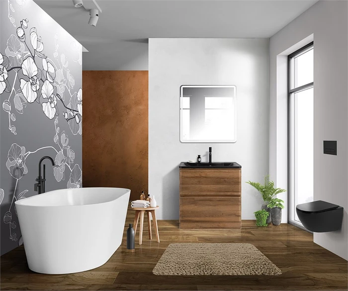 Тумба с раковиной напольная BelBagno ALBANO 80 Rovere Rustico, раковина чёрная ALBANO-800-2C-PIA-RR;BB800/455-LV-ART-ALR-NERO