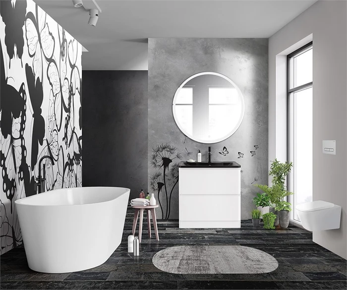Тумба с раковиной напольная BelBagno ALBANO 80 Bianco Lucido, раковина чёрная ALBANO-800-2C-PIA-BL;BB800/455-LV-ART-ALR-NERO
