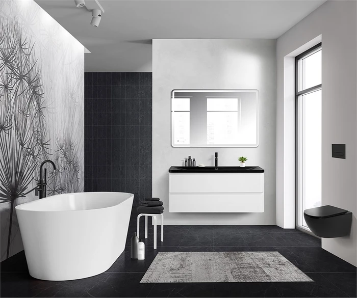 Тумба с раковиной подвесная BelBagno ALBANO 120 Bianco Lucido, раковина чёрная ALBANO-1200-2C-SO-BL;BB1200/455-LV-ART-ALR-NERO