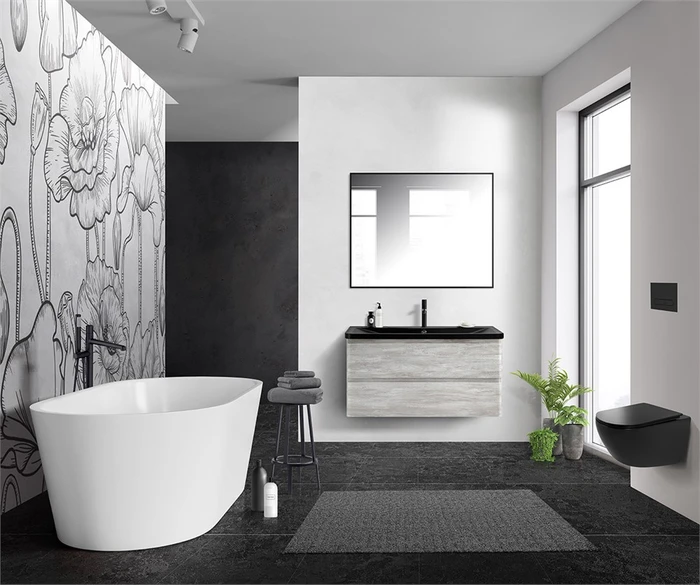 Тумба с раковиной подвесная BelBagno ALBANO 100 Rovere Vintage Bianco, раковина чёрная ALBANO-1000-2C-SO-RVB;BB1000/455-LV-ART-ALR-NERO