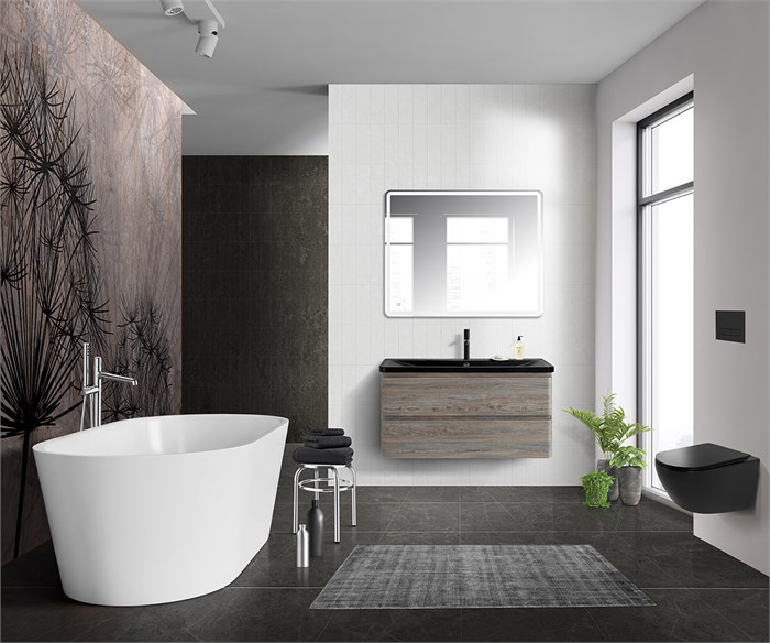 Тумба с раковиной подвесная BelBagno ALBANO 100 Pino Scania, раковина чёрная ALBANO-1000-2C-SO-PS;BB1000/455-LV-ART-ALR-NERO