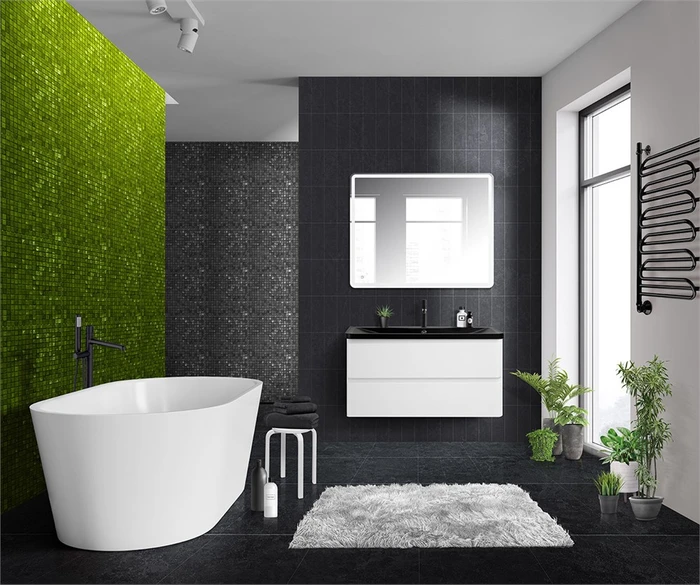 Тумба с раковиной подвесная BelBagno ALBANO 100 Bianco Lucido, раковина чёрная ALBANO-1000-2C-SO-BL;BB1000/455-LV-ART-ALR-NERO