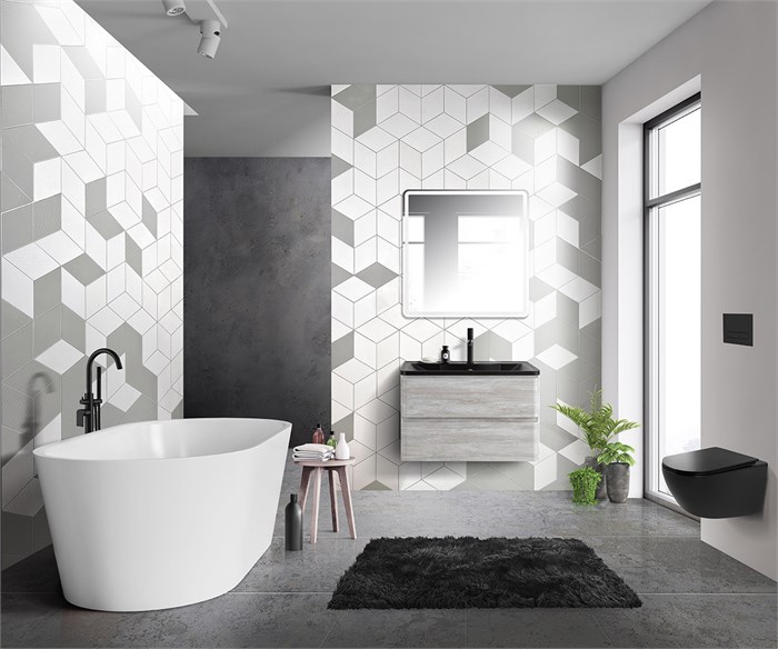 Тумба с раковиной подвесная BelBagno ALBANO 80 Rovere Vintage Bianco, раковина чёрная ALBANO-800-2C-SO-RVB;BB800/455-LV-ART-ALR-NERO