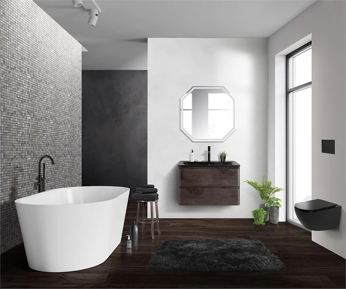 Тумба с раковиной подвесная BelBagno ALBANO 80 Rovere Nature Grigio, раковина чёрная ALBANO-800-2C-SO-RNG;BB800/455-LV-ART-ALR-NERO