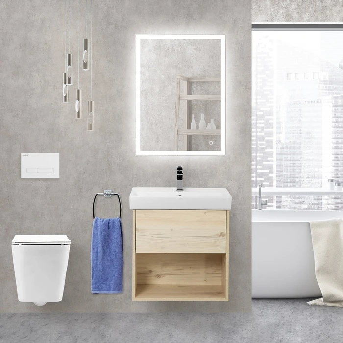 Тумба с раковиной подвесная с одним ящиком BelBagno NEON 60 Pino Bianco, раковина белая NEON-600-1C-SO-PB;19050