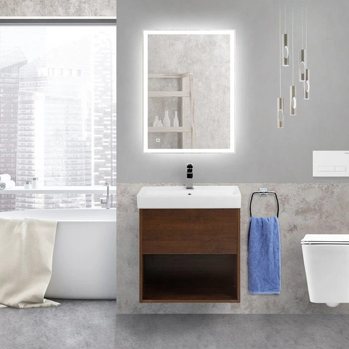 Тумба с раковиной подвесная с одним ящиком BelBagno NEON 60 Rovere Scuro, раковина белая NEON-600-1C-SO-RS;19050