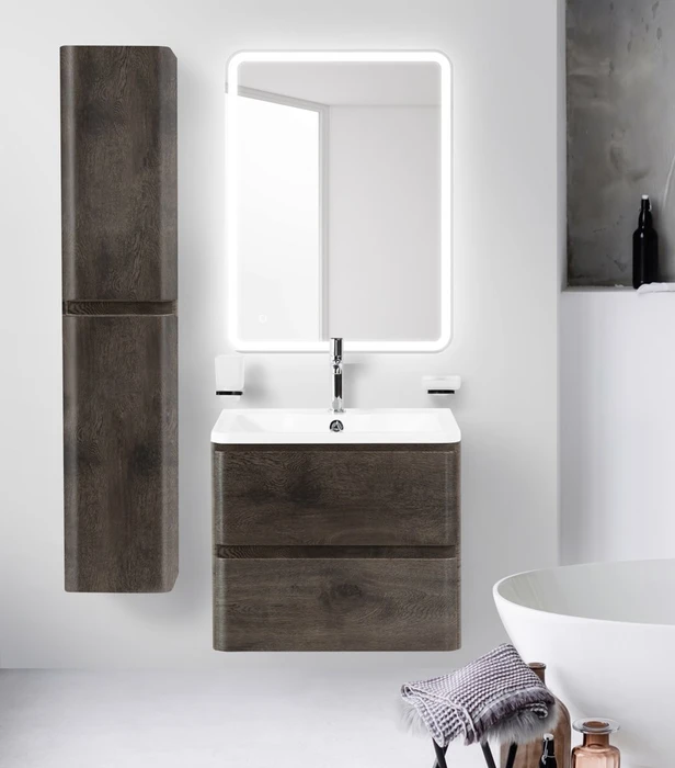 Тумба с раковиной подвесная BelBagno ALBANO 70 Rovere Nature Grigio, раковина белая ALBANO-700-2C-SO-RNG;BB700/455-LV-MR-ALR