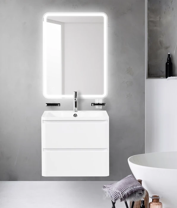 Тумба с раковиной подвесная BelBagno ALBANO 60 Bianco Lucido, раковина белая ALBANO-600-2C-SO-BL;BB600/455-LV-MR-ALR