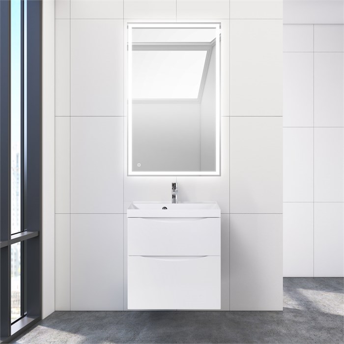 Тумба с раковиной подвесная BelBagno MARINO-H60 60 Bianco Lucido, раковина белая MARINO-H60-600-2C-SO-BL-P;BB600/450-LV-MR-AST
