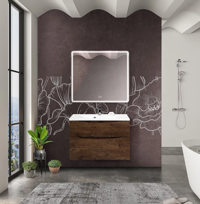 Тумба с раковиной подвесная BelBagno MARINO-H60 80 Rovere Moro, раковина белая MARINO-H60-800-2C-SO-RW-P