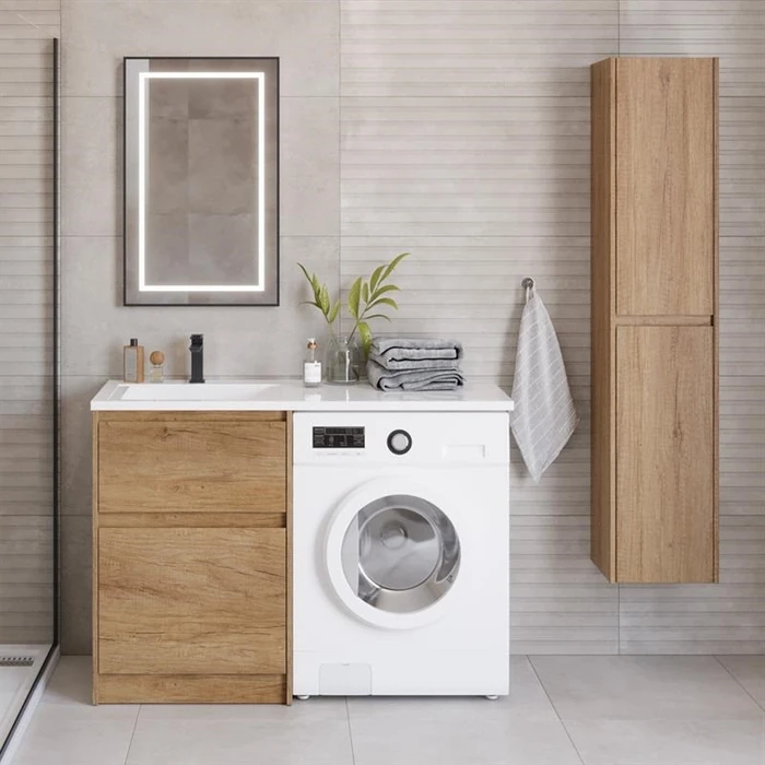 Тумба с раковиной напольная BelBagno KRAFT-LVD 120 Rovere Nebrasca Nature, раковина белая левая KRAFT-LVD-580/1200-2C-PIA-RNN;BB1200/480-LV-MR-L