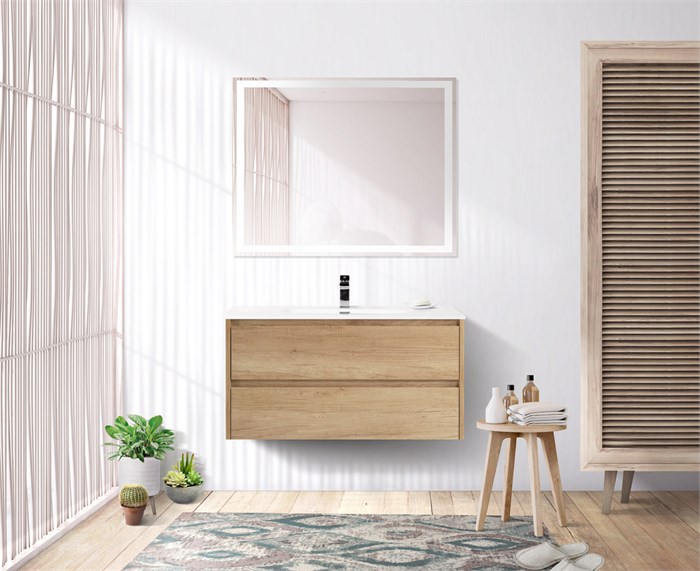 Тумба с раковиной подвесная BelBagno KRAFT 80 Rovere Nebrasca Nature, раковина белая KRAFT-800-2C-SO-RNN