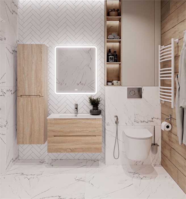 Тумба с раковиной подвесная BelBagno ETNA 70 Rovere Bianco, раковина белая ETNA-700-2C-SO-WO-P;BB700ETL