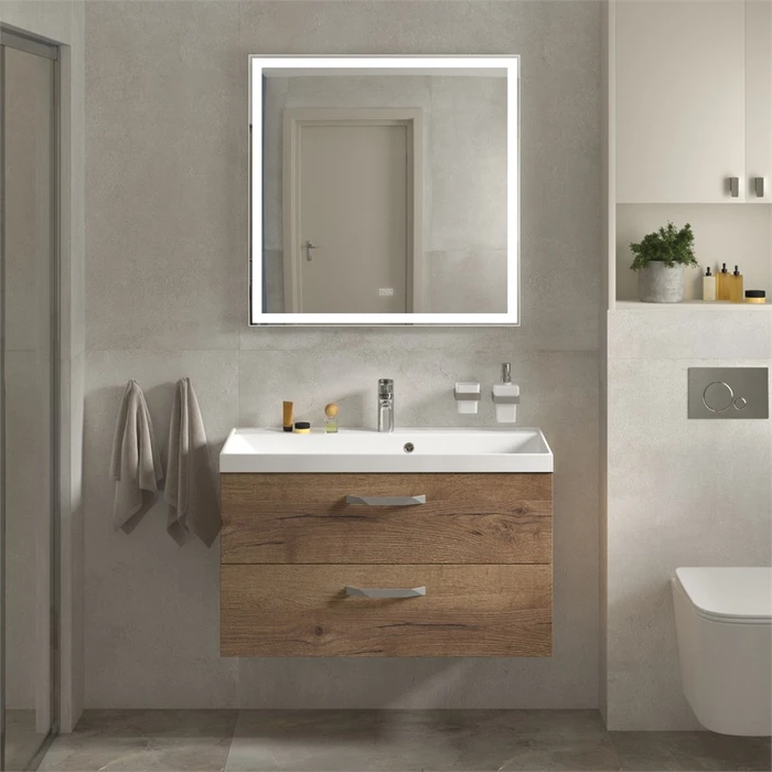 Тумба с раковиной подвесная BelBagno AURORA 90 Rovere Tabacco, раковина белая AURORA-900-2C-SO-RT;BB900/450-LV-MR-AST