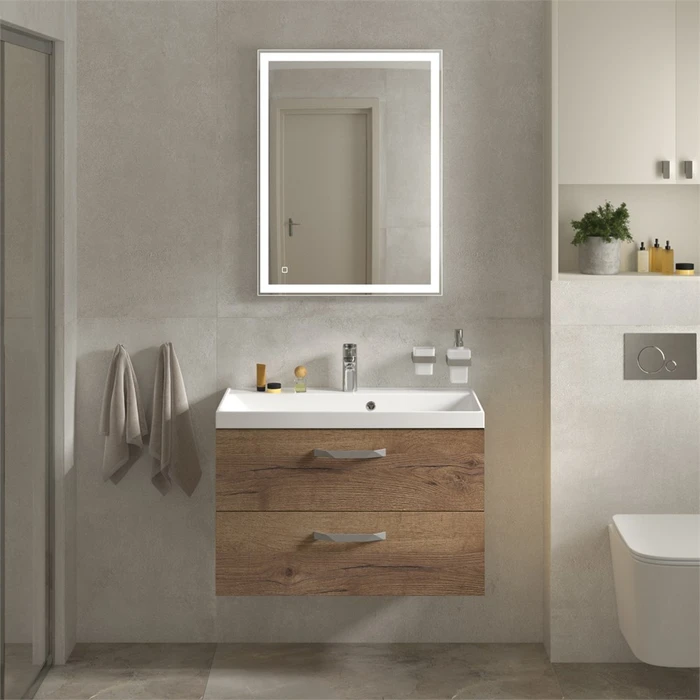 Тумба с раковиной подвесная BelBagno AURORA 80 Rovere Tabacco, раковина белая AURORA-800-2C-SO-RT;BB800/450-LV-MR-AST