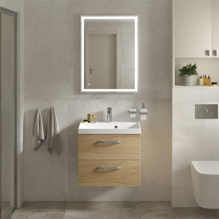 Тумба с раковиной подвесная BelBagno AURORA 60 Rovere Nebrasca Nature, раковина белая AURORA-600-2C-SO-RNN;BB600/450-LV-MR-AST